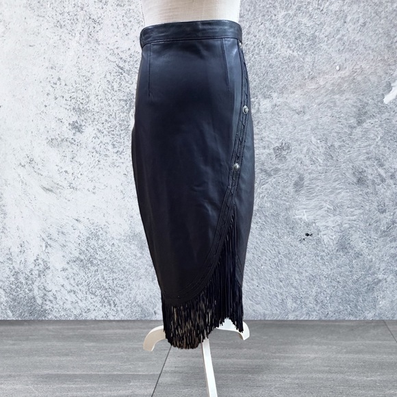 Continental baby soft lamb skin leather fringe skirt Indigo blue. NWOT cowgirl - Picture 4 of 15